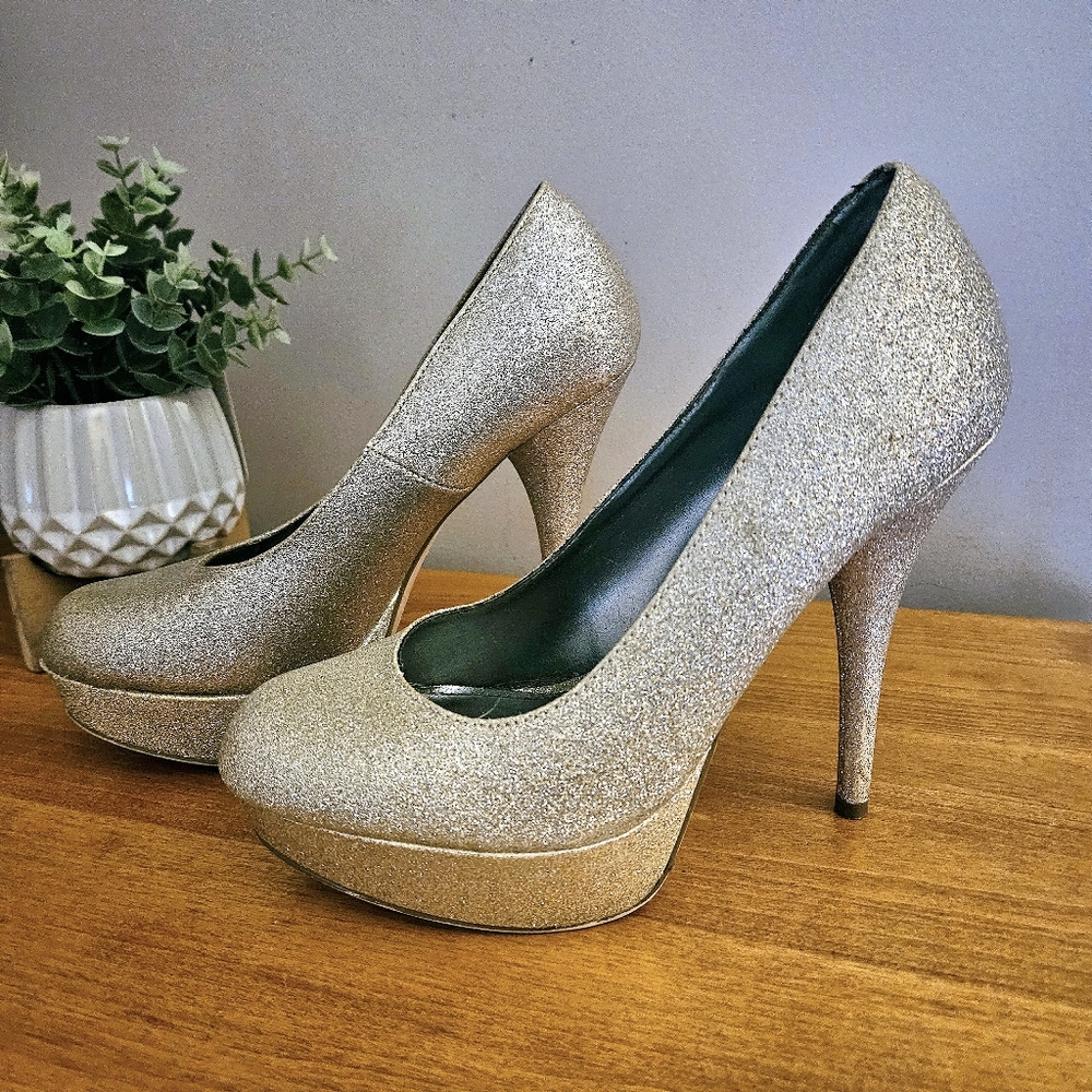 Gold Glitter Platform Heels